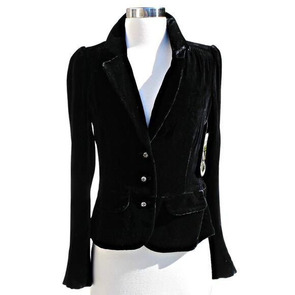 Juicy Couture Jackets & Blazers - Juicy Couture Black Crushed Silk Velvet Blazer Cropped Rhinestone Buttons Size 4
